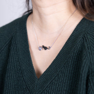 Cat Mom Rhodium Plated Agate Adjustable Necklace