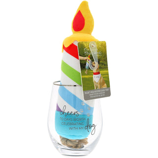 Celebrating Dog 18 oz Stemless Wine Glass & Dog Toy Set