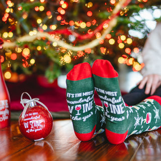 Wonderful Wine 4" Ornament with Unisex Holiday Socks