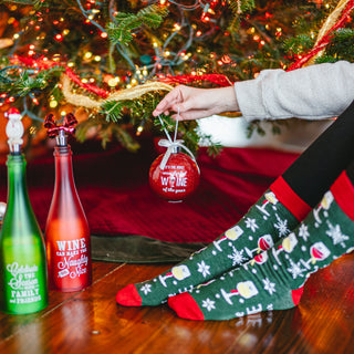 Wonderful Wine 4" Ornament with Unisex Holiday Socks