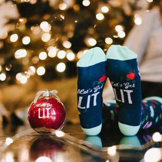 Get Lit 4" Ornament with Unisex Holiday Socks