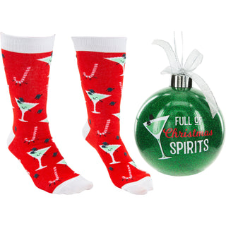 Christmas Spirits 4" Ornament with Unisex Holiday Socks