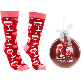 The Wine You're With 4" Ornament with Unisex Holiday Socks