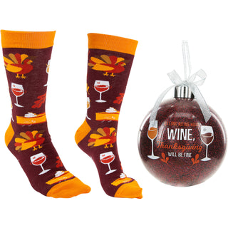 Thanksgiving 4" Ornament with Unisex Holiday Socks