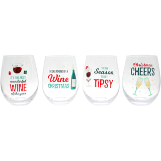 Holiday Wine Glasses 18 oz Stemless Wine Glasses (Set of 4 )