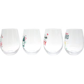 Holiday Wine Glasses 18 oz Stemless Wine Glasses (Set of 4 )