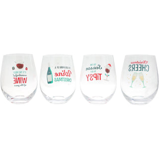 Holiday Wine Glasses 18 oz Stemless Wine Glasses (Set of 4 )