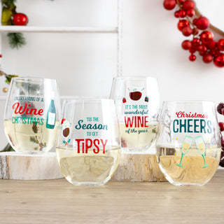 Holiday Wine Glasses 18 oz Stemless Wine Glasses (Set of 4 )