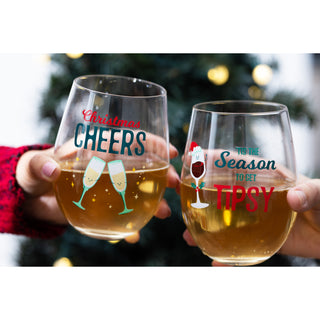 Holiday Wine Glasses 18 oz Stemless Wine Glasses
(Set of 4 )