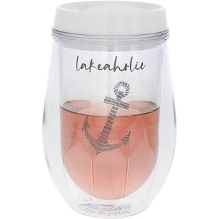 Lakeaholic 12 oz Acrylic Stemless Wine Glass with Lid