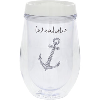 Lakeaholic 12 oz Acrylic Stemless Wine Glass with Lid