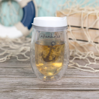 Lakeaholic 12 oz Acrylic Stemless Wine Glass with Lid