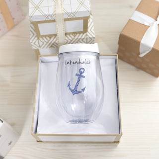 Lakeaholic 12 oz Acrylic Stemless Wine Glass with Lid