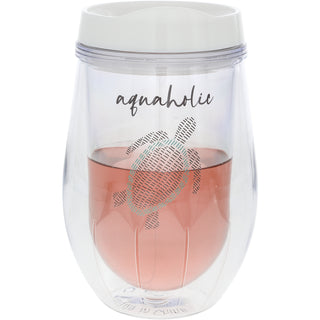 Aquaholic 12 oz Acrylic Stemless Wine Glass with Lid