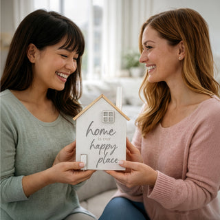 Happy Place 8" MDF House Plaque with Vase