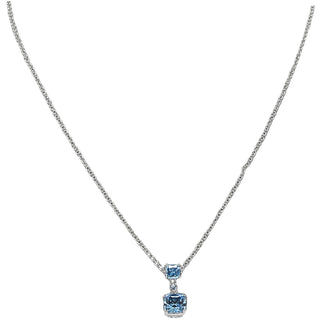 Sister Blue Topaz 16.5"-18.5" White Gold Plated Necklace with Cubic Zirconia Stones