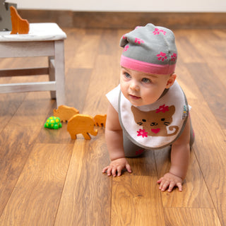 Pink and Gray Paws 0-12 Month Baby Hat