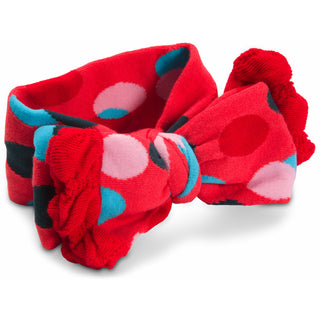 Coral and Blue Polka Dot Ruffled Knitted Headband