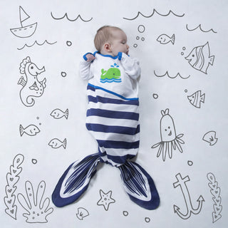 Navy and White Whale Knotted Onesie
