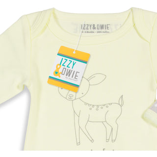 Soft Yellow Deer 0-3 Months Gown with Mitten Cuffs