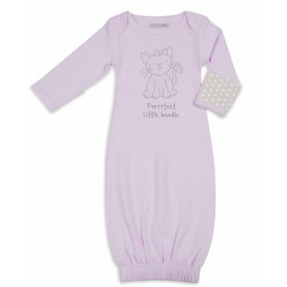 Soft Lavender Kitty 0-3 Months Gown with Mitten Cuffs