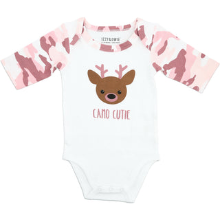 Jewel Pink Camo Deer 3/4 Sleeve Bodysuit