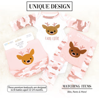 Jewel Pink Camo Deer 3/4 Sleeve Bodysuit