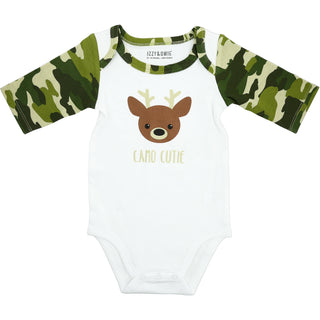 Woodland Green Camo Deer 6-12 Months 3/4 Sleeve Bodysuit