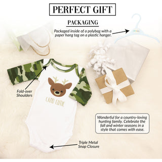 Woodland Green Camo Deer 6-12 Months 3/4 Sleeve Bodysuit
