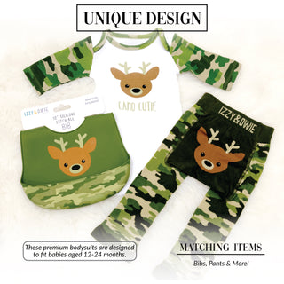Woodland Green Camo Deer 6-12 Months 3/4 Sleeve Bodysuit