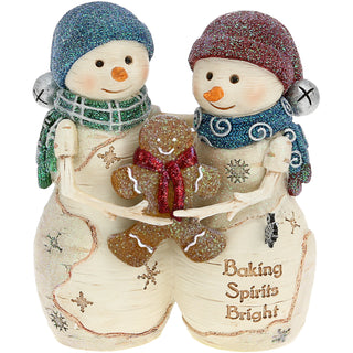 Baking Spirits  4.5" Snowcouple Holding a Gingerbread Man