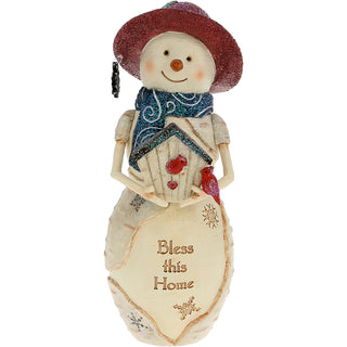 Bless This Home 6.5" Snowman with Birdhouse