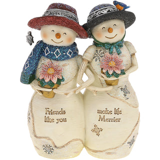 Friends Like You 4.5" Snowwomen with Poinsetta