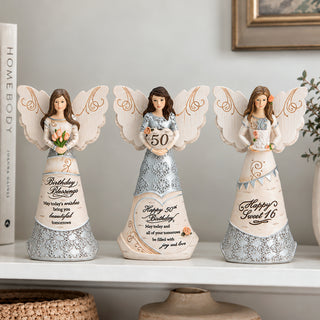 Birthday Blessings 6" Angel Holding Tulips