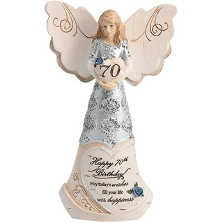 70th Birthday 6" Angel Holding 70th Heart
