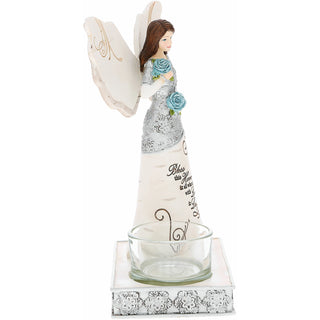 Bless this Home 6.75" Angel Holding Flowers with Tea Light Holder