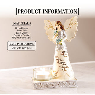 Bless this Home 6.75" Angel Holding Flowers with Tea Light Holder
