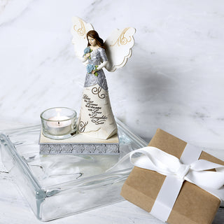 Bless this Home 6.75" Angel Holding Flowers with Tea Light Holder