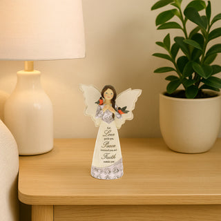 Love Peace Faith 5.5" Angel Figurine with Robins