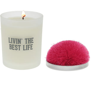 Best Life Hot Pink - 5.5 oz - 100% Soy Wax Candle with Pom Pom Lid Scent: Tranquility