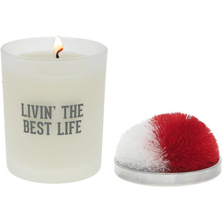 Best Life Red & White - 5.5 oz - 100% Soy Wax Candle with Pom Pom Lid Scent: Tranquility