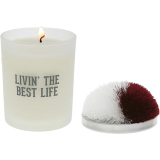 Best Life Maroon & White - 5.5 oz - 100% Soy Wax Candle with Pom Pom Lid Scent: Tranquility