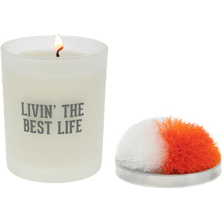 Best Life Orange & White - 5.5 oz - 100% Soy Wax Candle with Pom Pom Lid Scent: Tranquility