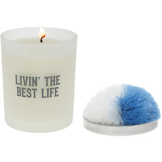 Best Life Light Blue & White - 5.5 oz - 100% Soy Wax Candle with Pom Pom Lid Scent: Tranquility