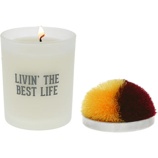 Best Life - Maroon & Yellow 5.5 oz - 100% Soy Wax Candle with Pom Pom Lid
Scent: Tranquility