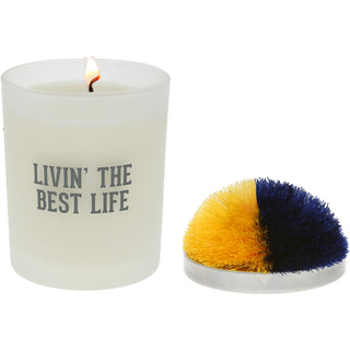 Best Life Blue & Yellow - 5.5 oz - 100% Soy Wax Candle with Pom Pom Lid Scent: Tranquility