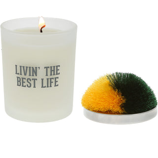 Best Life Green & Yellow - 5.5 oz - 100% Soy Wax Candle with Pom Pom Lid Scent: Tranquility