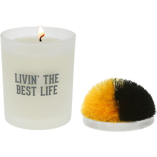 Best Life - Black & Yellow 5.5 oz - 100% Soy Wax Candle with Pom Pom Lid
Scent: Tranquility