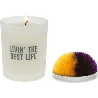 Best Life Purple & Yellow - 5.5 oz - 100% Soy Wax Candle with Pom Pom Lid Scent: Tranquility