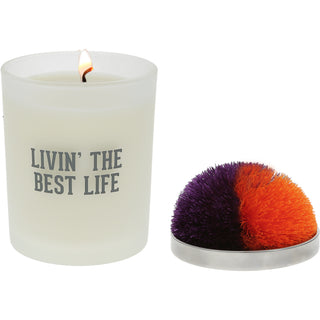 Best Life Purple & Orange - 5.5 oz - 100% Soy Wax Candle with Pom Pom Lid Scent: Tranquility